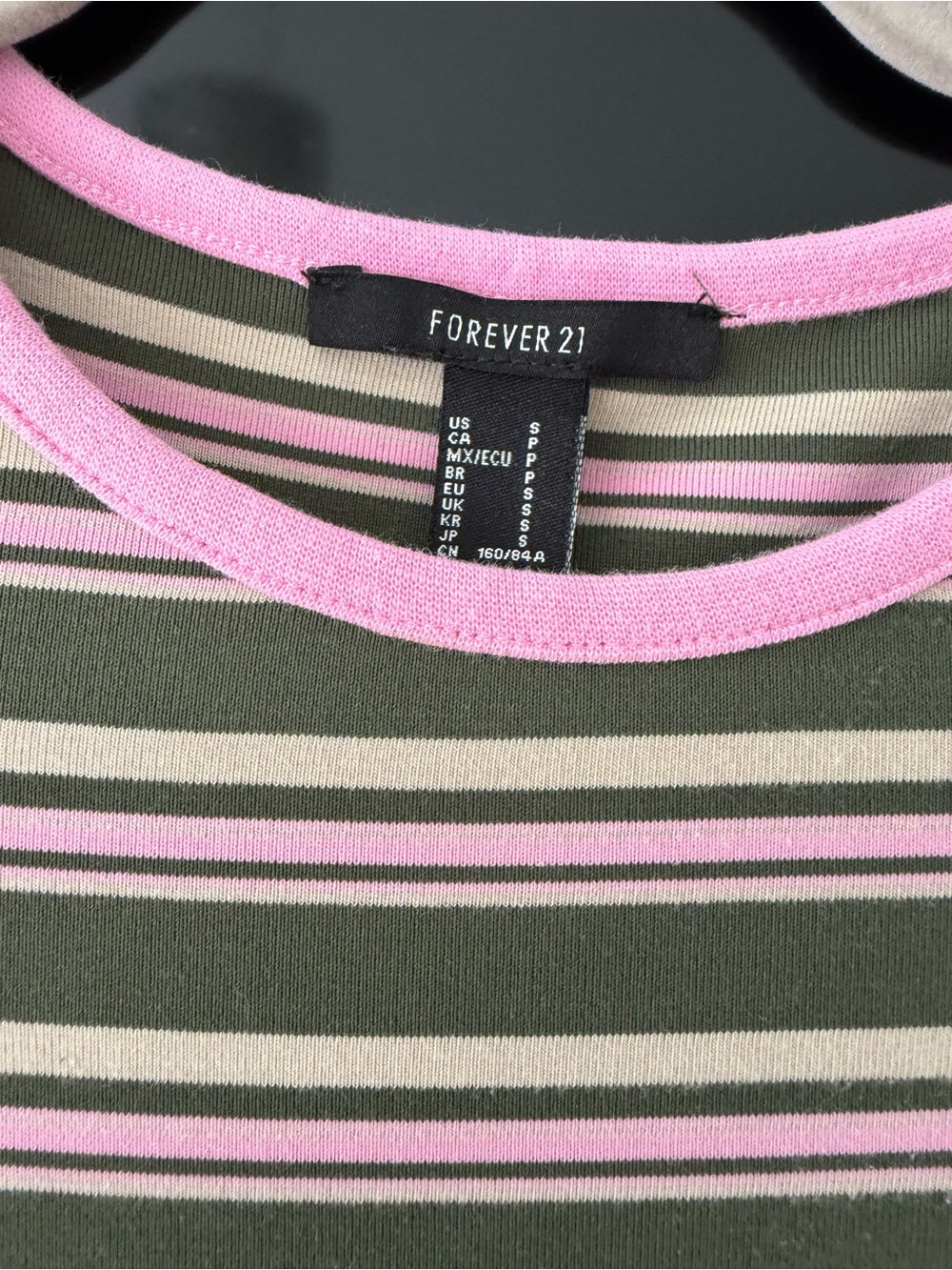 Forever 21 Olive & Pink Striped Crew Tee